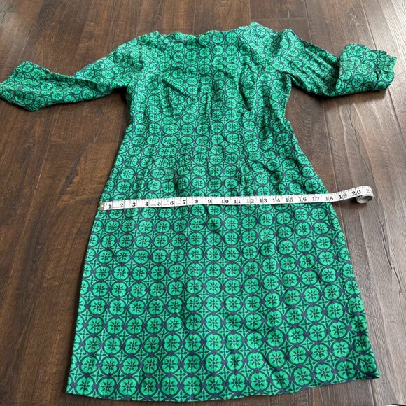 Boden Women's 100% Linen Green Navy Blue Floral Long Sleeve Shift Dress Size 4R - Picture 9 of 12